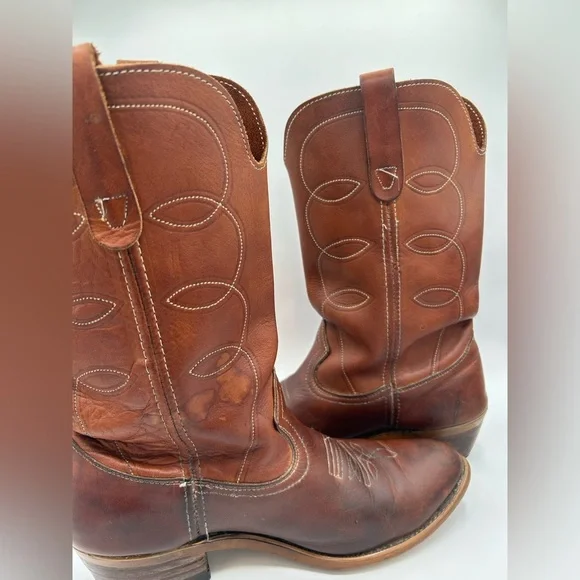 Vintage Landis Mens Buffalo Brown Leather Cowboy Western Boots 9 D 94046 USA - Picture 5 of 10